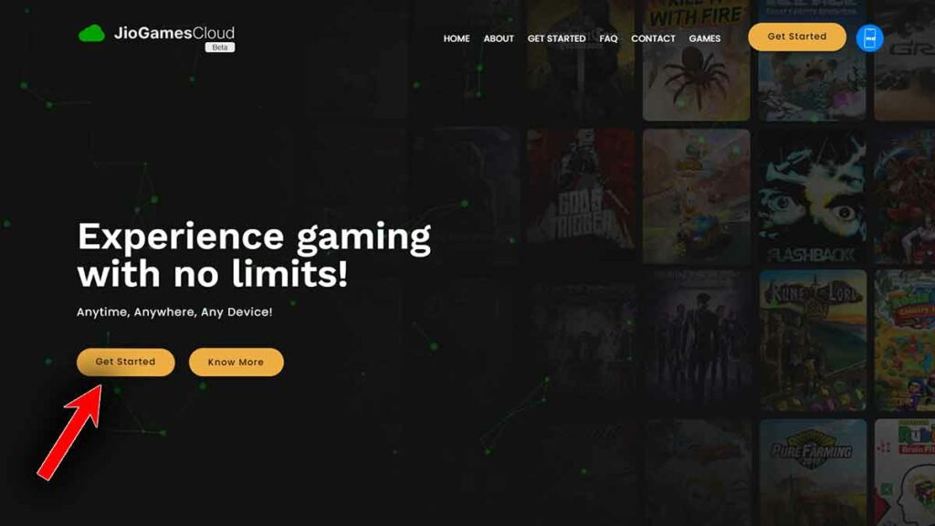 Jio Cloud Gaming Website Home Page