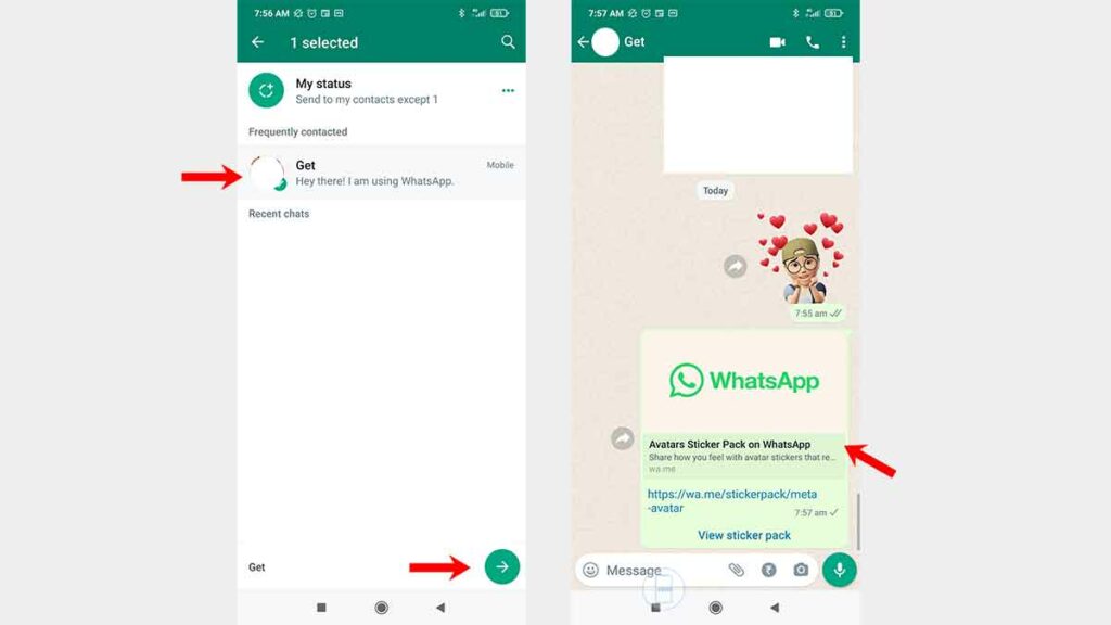 Sending WhatsApp Avatars to Friend 1