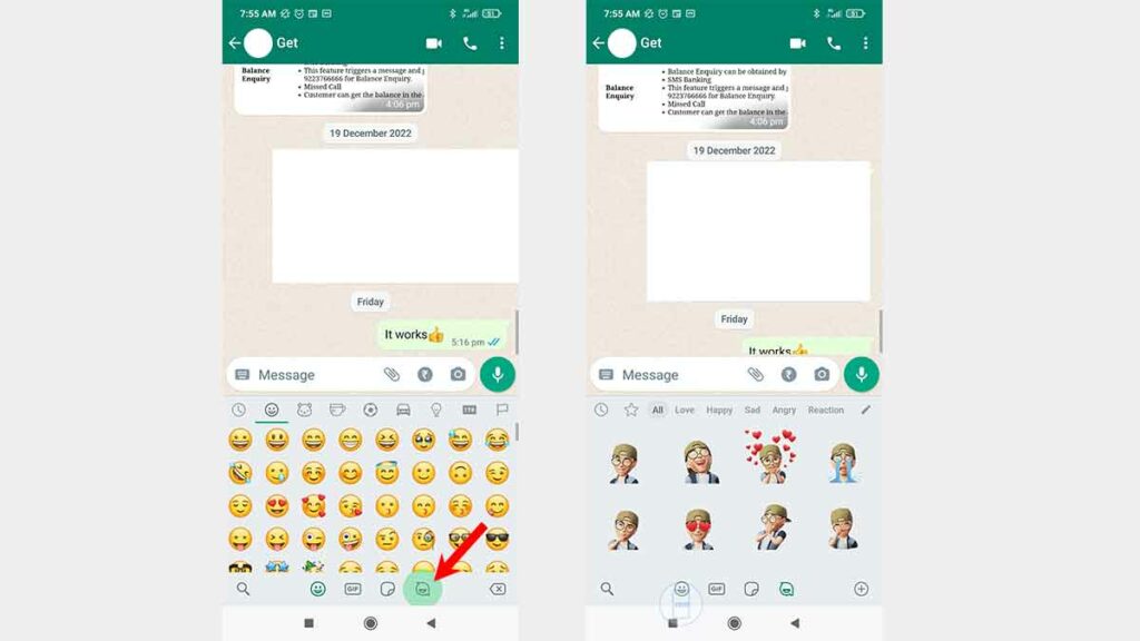 WhatsApp Avatars Options in Chat