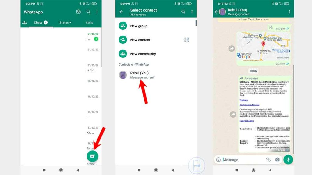 WhatsApp Message Yourself Opening Process