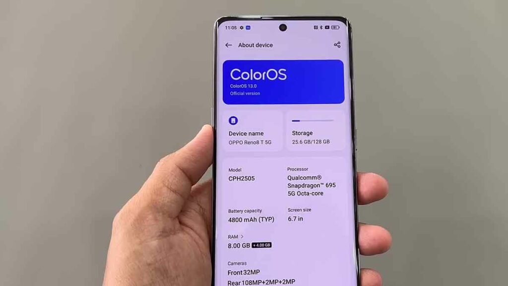 OPPO Reno 8T 5G About Settings