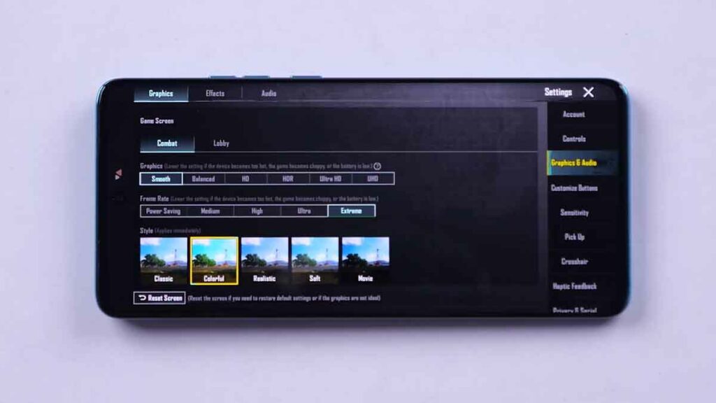 Motorola Edge 40 Neo 5G BGMI Graphics Settings
